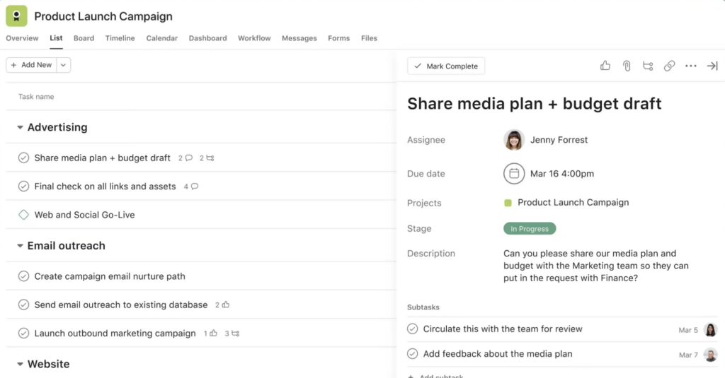 screenshot of asana